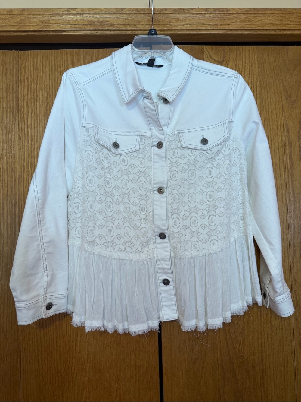 Women’s Plus Size White Lace & Pleat Button‑Front Women's by Jacket